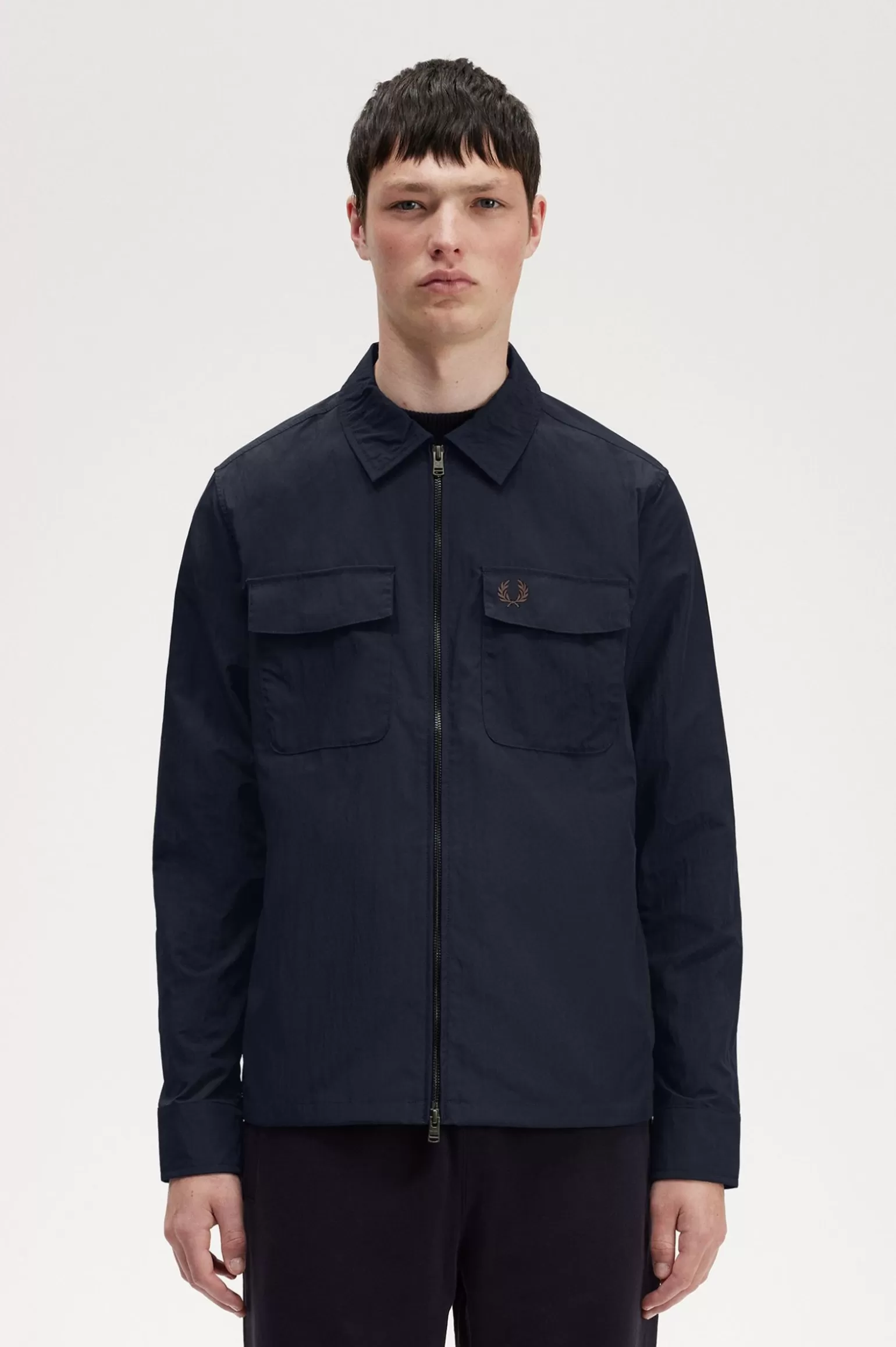 Hemdjacken | Hemden^Fred Perry Strukturierte Hemdjacke Mit Durchgehendem Reißverschluss Lorbeerkranzgrün