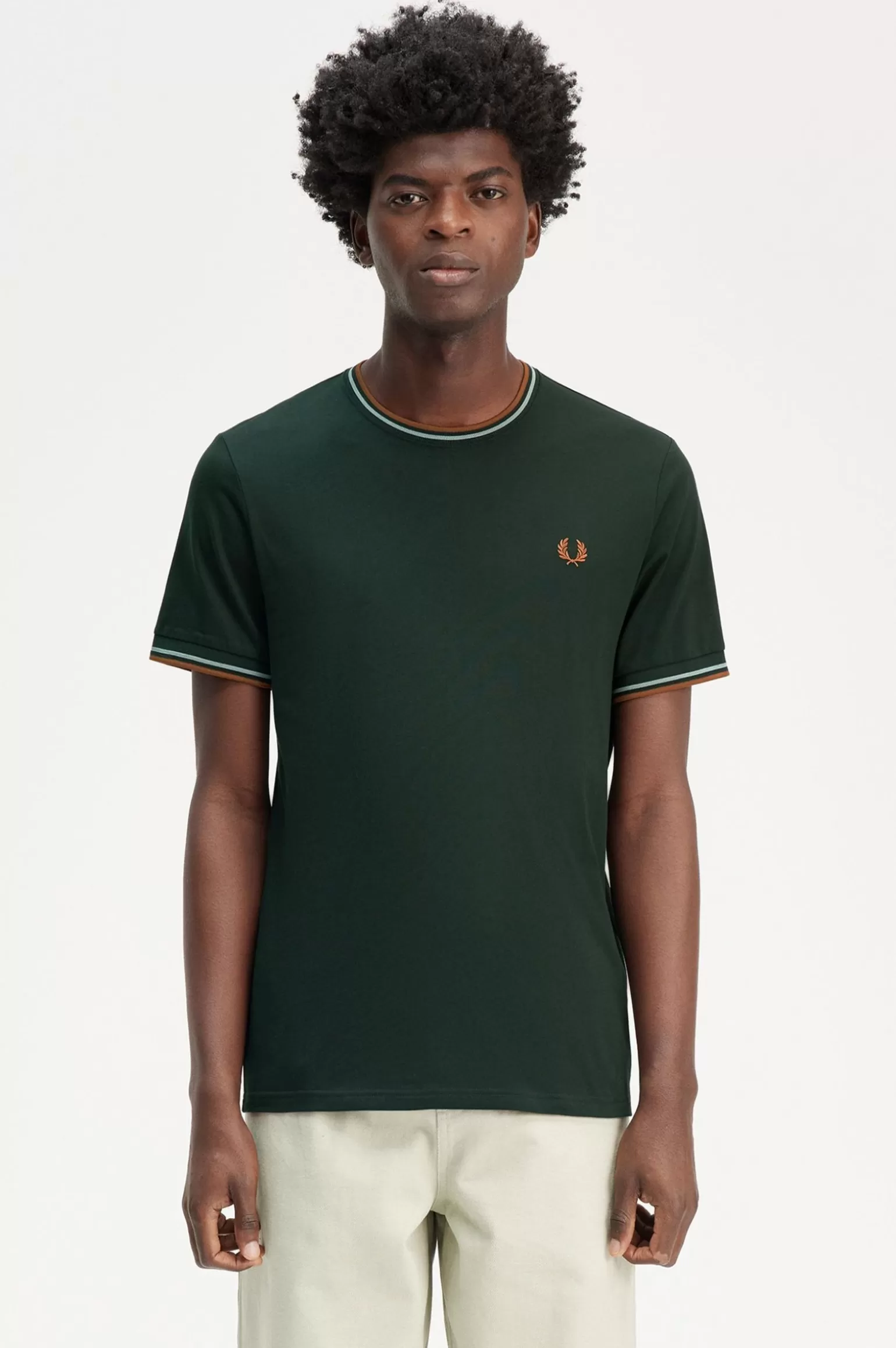 T-Shirts^Fred Perry T-Shirt Mit Doppelstreifen Nachtgrün / Silberblau / Marmelade