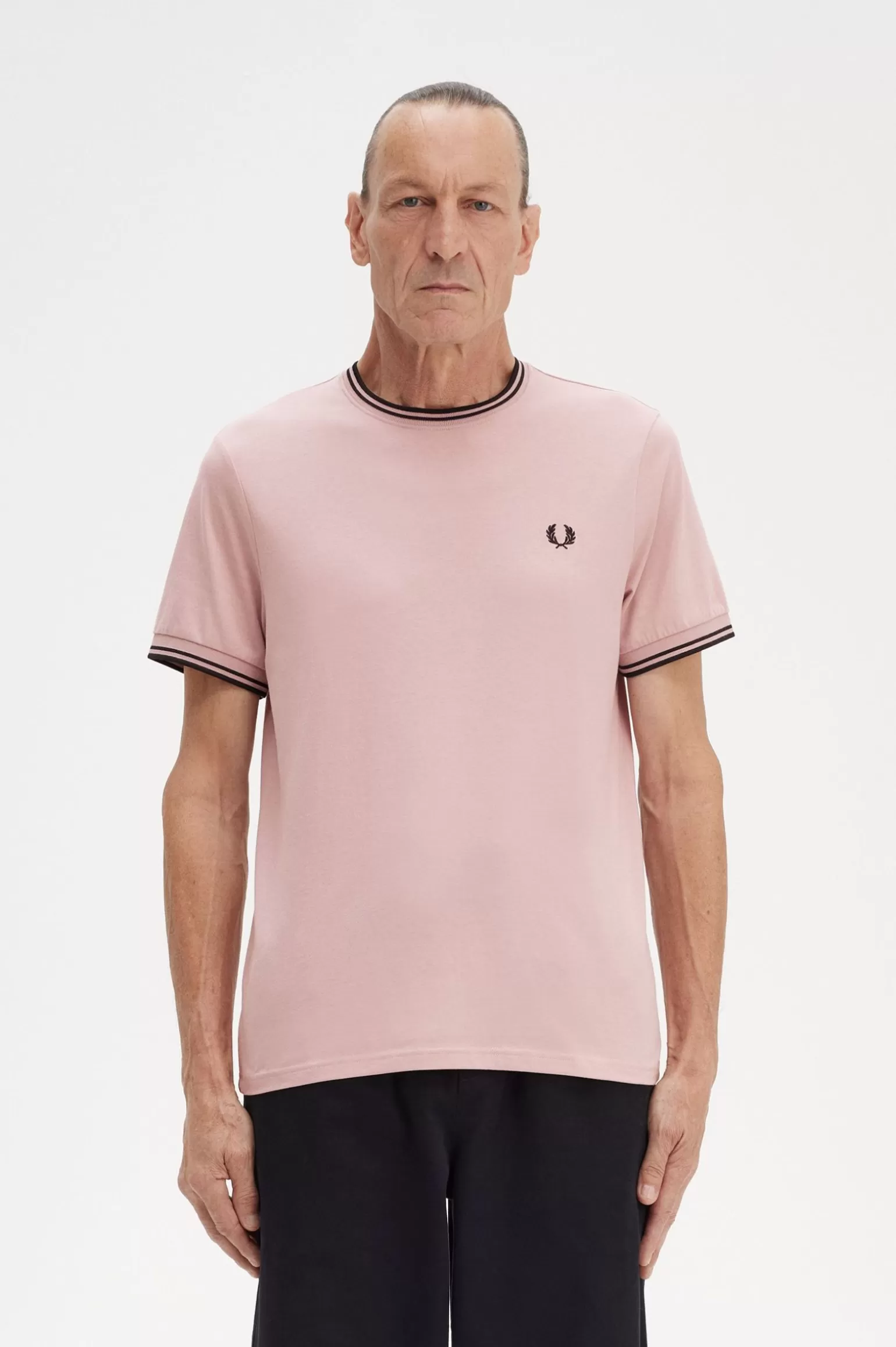 T-Shirts^Fred Perry T-Shirt Mit Doppelstreifen Staubrosépink / Schwarz