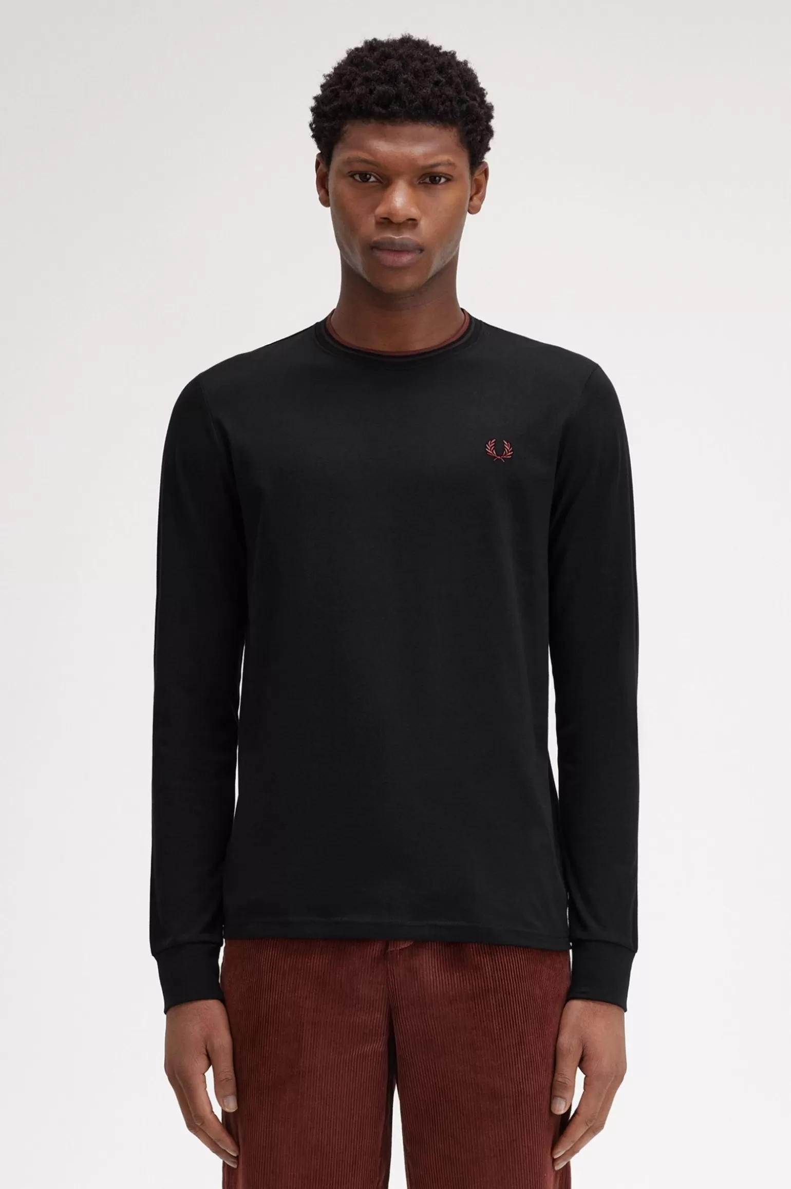 T-Shirts^Fred Perry T-Shirt Mit Doppelstreifen Schwarz / Carrington Brick / Whiskybraun