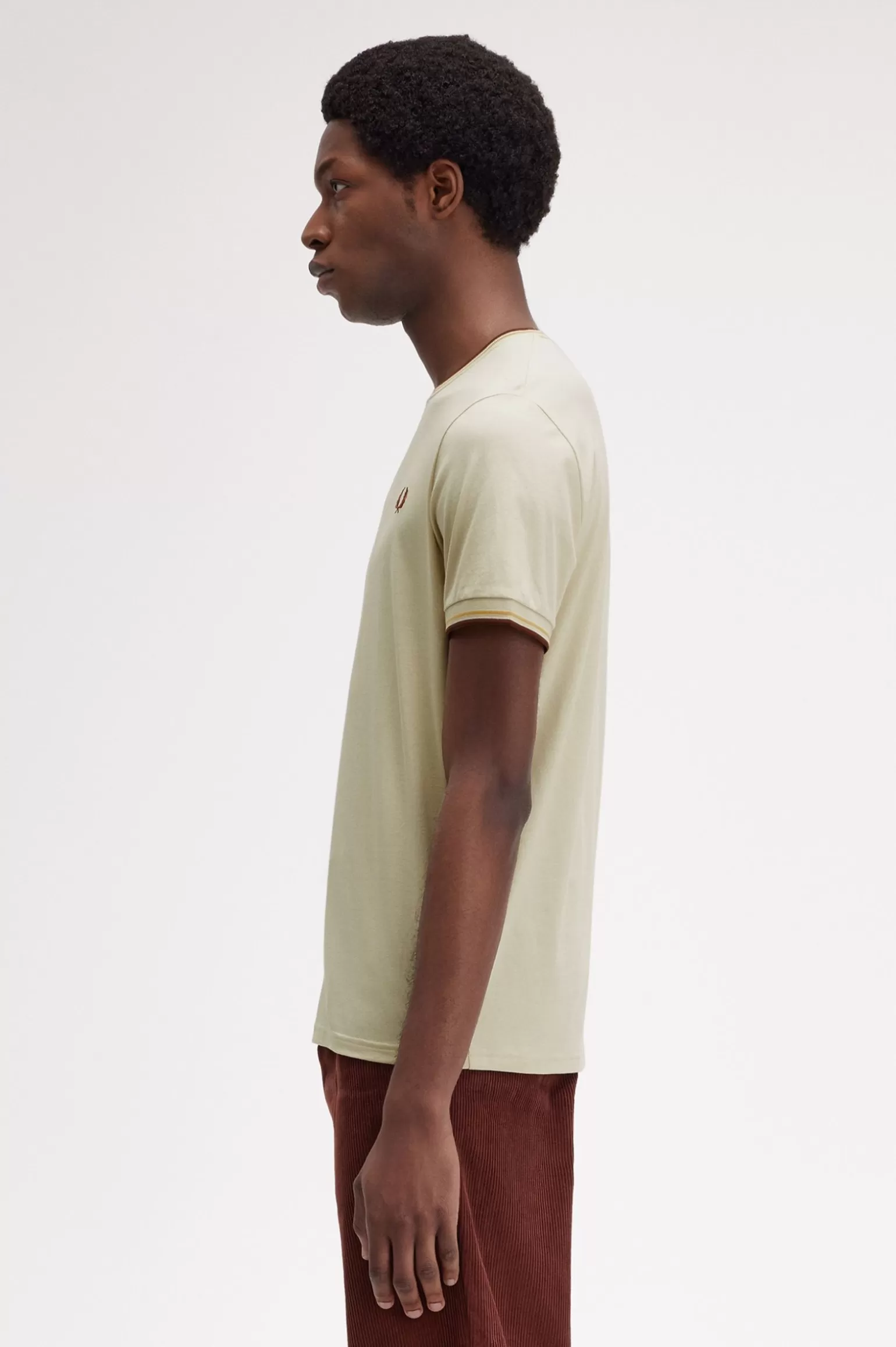 T-Shirts^Fred Perry T-Shirt Mit Doppelstreifen Hellbeige / Honigwabe / Whiskybraun