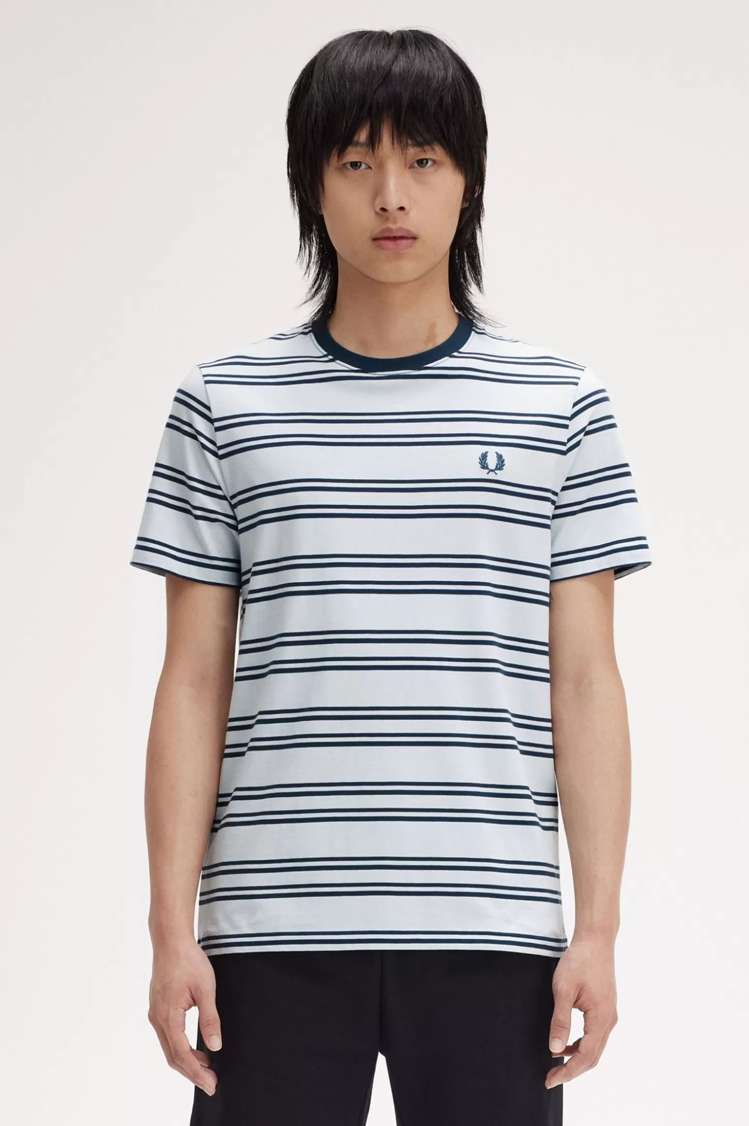 T-Shirts^Fred Perry T-Shirt Mit Feinen Streifen Helles Eis / Petrolblau